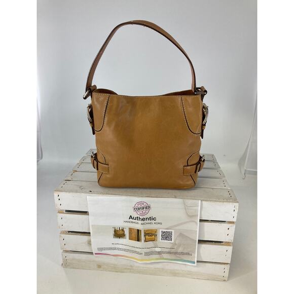 MICHAEL KORS, SMALL VINTAGE TAN LEATHER SHOULDER BAG (ASIS) - Picture 1 of 16